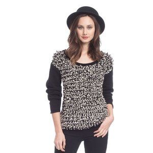 $198 PLENTY by Tracy Reese LOOPY Sweater BLACK / CREME BWQ3G9 Small